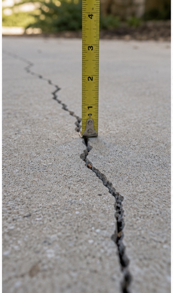 Measured slab crack in concrete