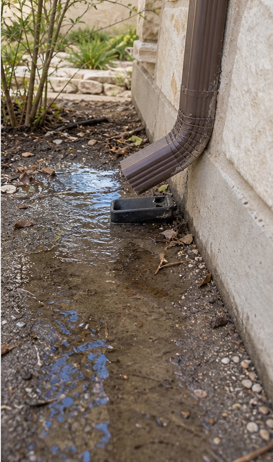 Water pooling near a home foundation